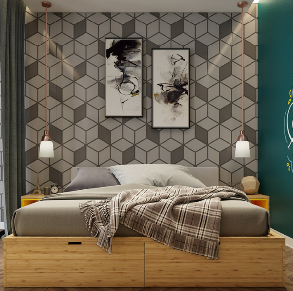 Dinding kamar dengan pola ikat